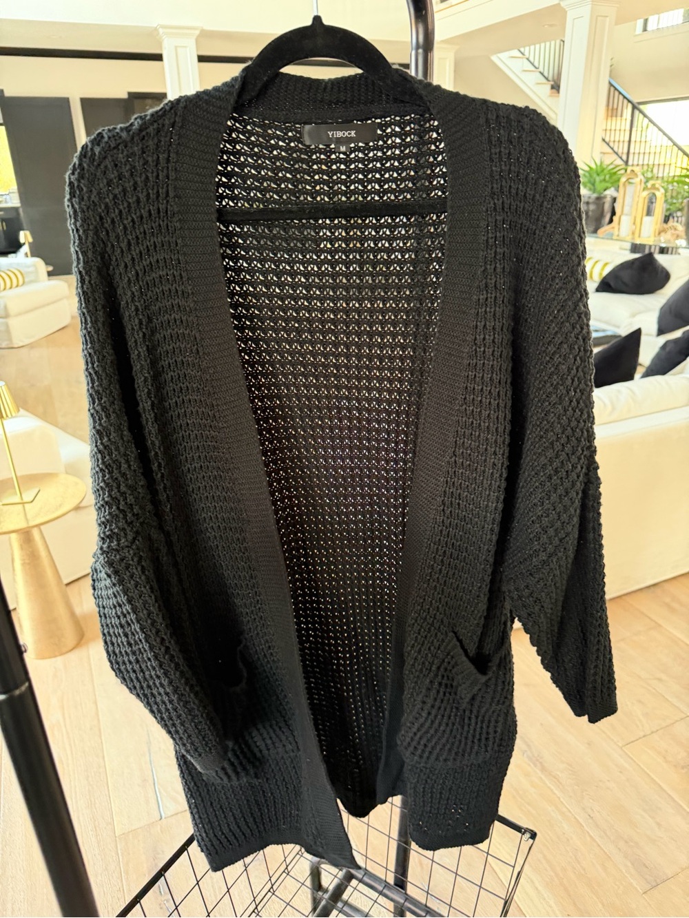 Open-Knit Black Women's Cardigan Sweater